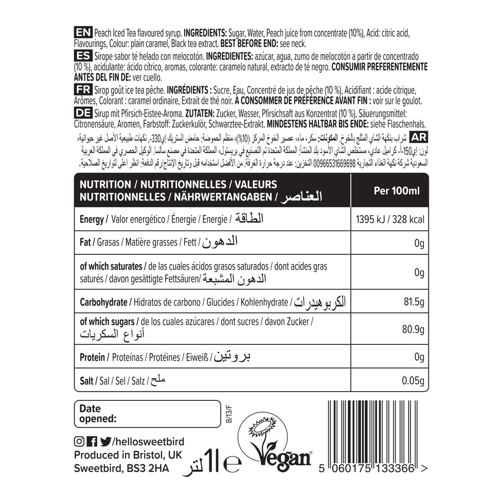 Sweetbird Peach Iced Tea Syrup